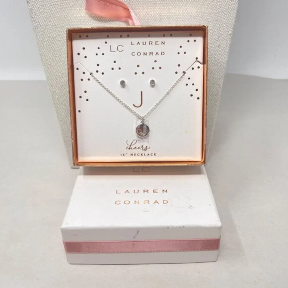 Lauren Conrad Letter J Monogram‎ Necklace & Earring Set Gold-Tone 16